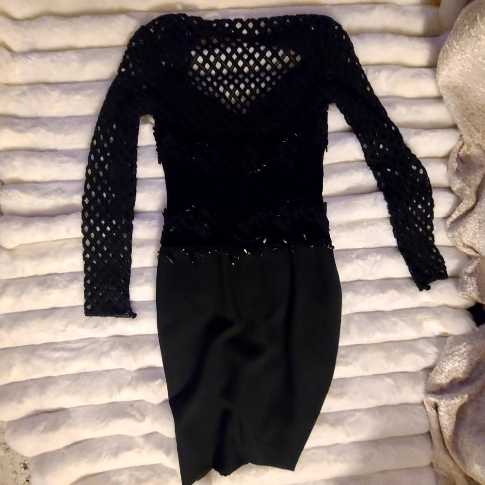 Black Long Sleeve Graphic Cut Out Mini Dress - Picture 11 of 11